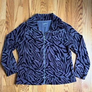 Style & Co. Sport Soft Velour Zip Up Animal Print Stripe Zebra Pattern Jacket XL